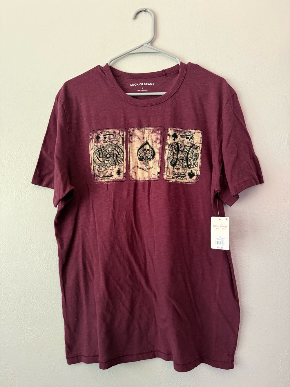 Lucky Brand Men's Burgundy Short-Sleeve Tee with Playing Card Graphic